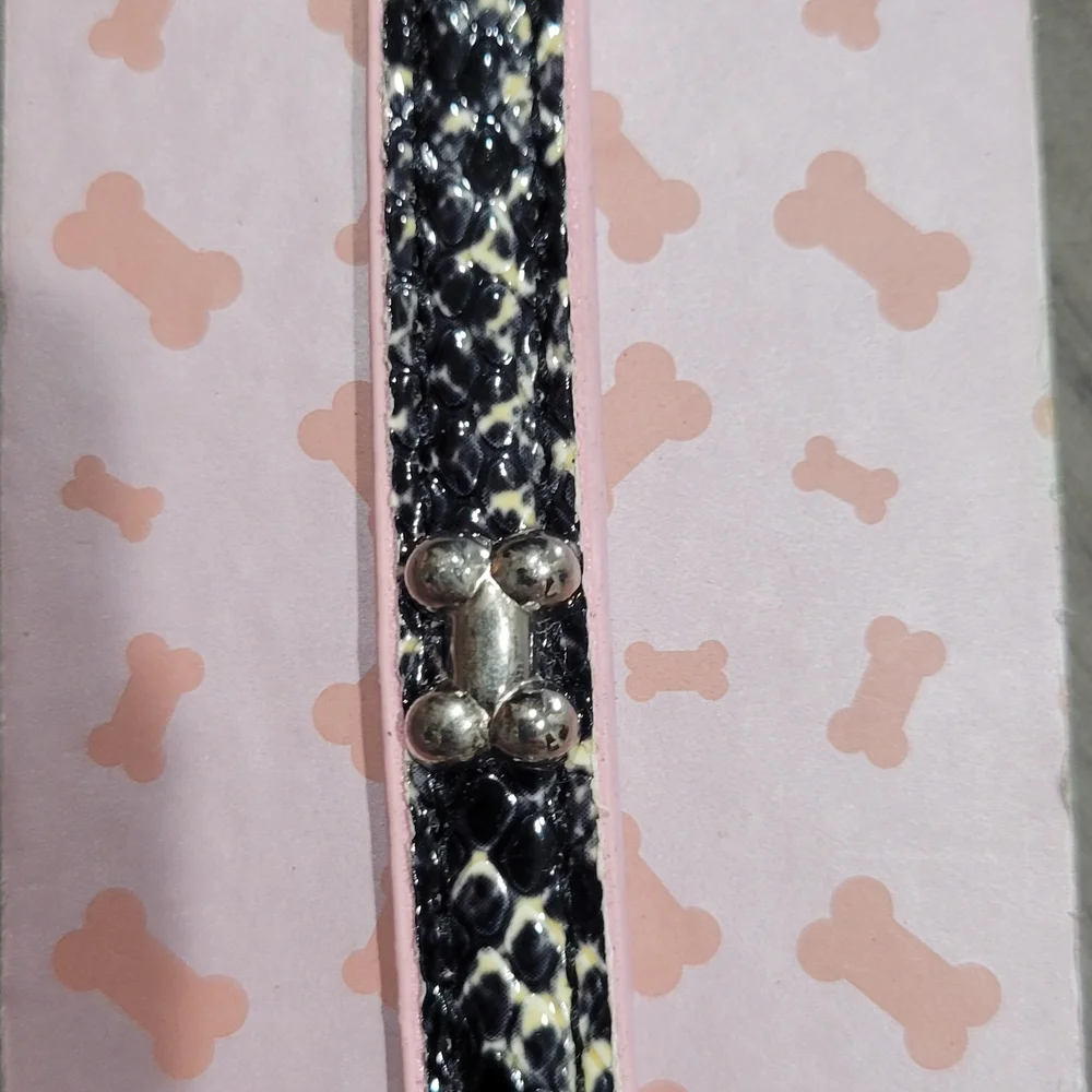 Pink and Black Dog Collar with Charm